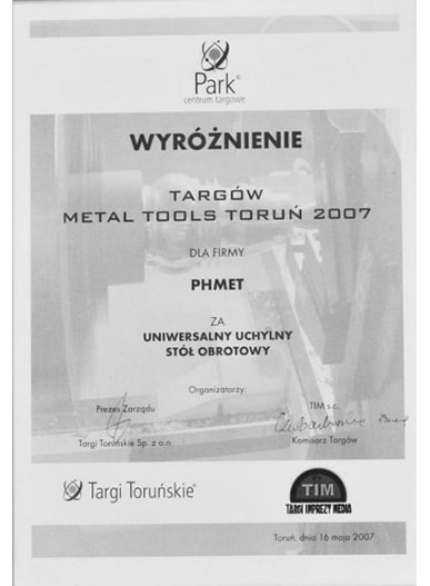 Dyplom Metal Tools Toruń 2007