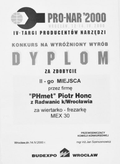 Dyplom Pro-Nar Wrocław 2000